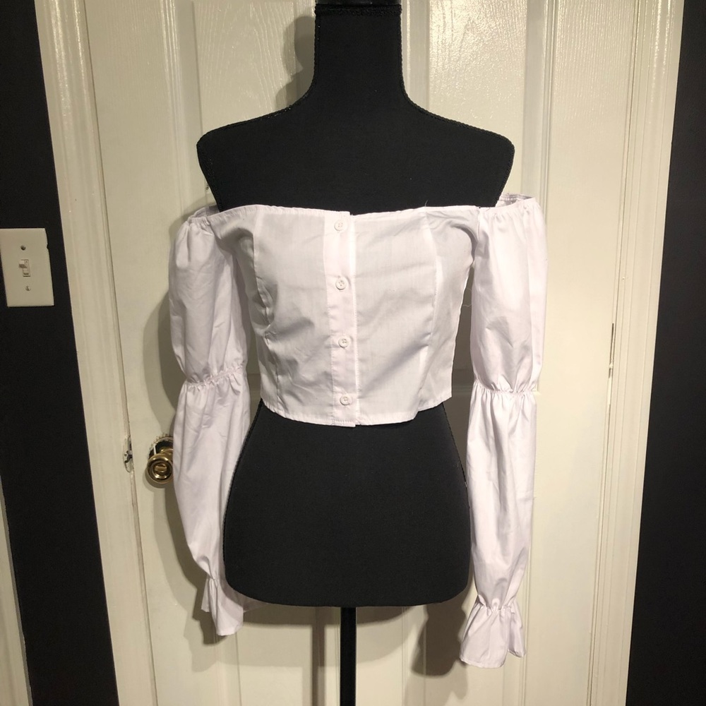 White off the shoulder button up